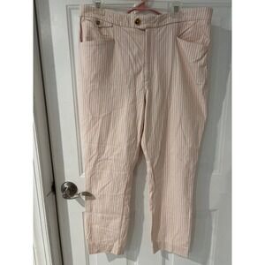 Anthropologie Essential Slim Cropped Pants Striped Pink Casual‎ Size 14